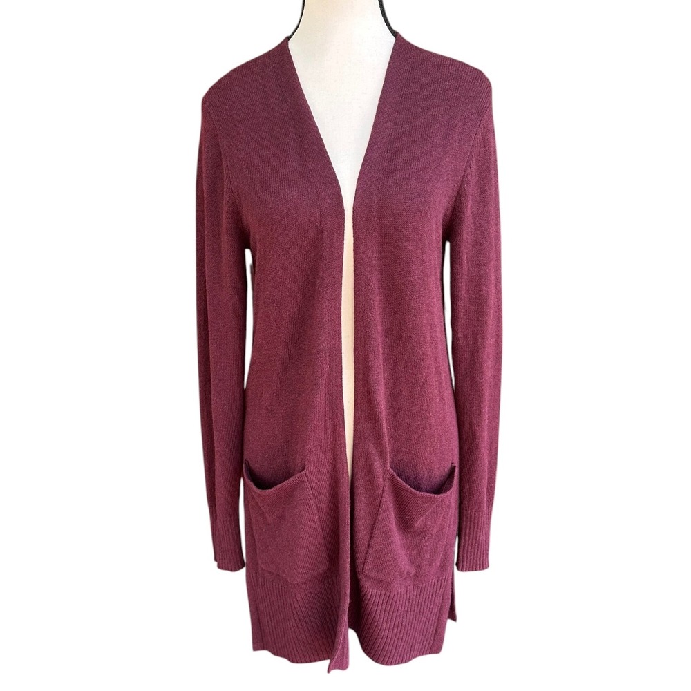 Old Navy Womens Burgundy Longline Open Front Cardigan Sweater Pockets M NWT